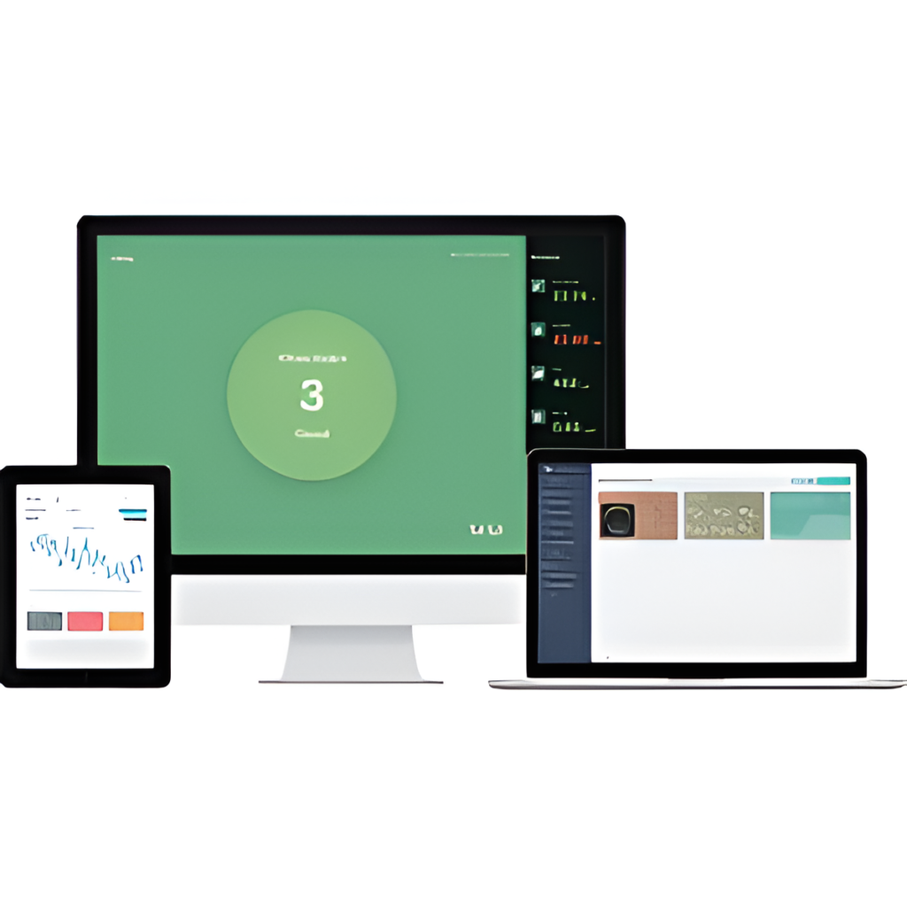 “Indoor air quality monitoring dashboard displayed on desktop, tablet, and laptop devices