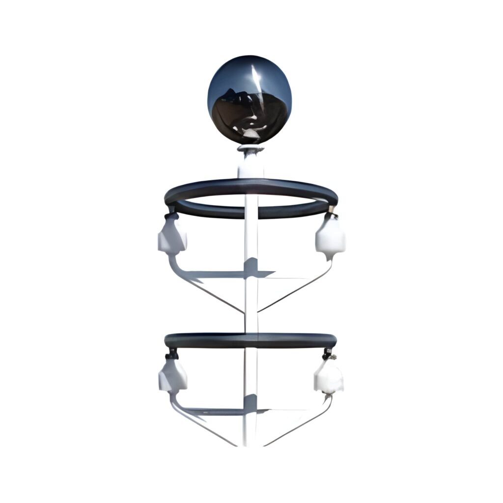 BTD-300 thunderstorm detector with electrostatic sensing sphere and sensor rings, designed for accurate lightning detection and early thunderstorm warning in critical safety applications.
