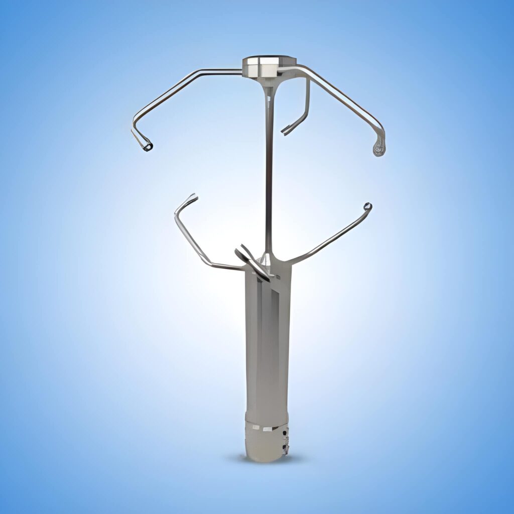 3-axial ultrasonic anemometer with stainless steel body and sensor arms, designed for precise 3D wind speed and direction measurement in professional weather monitoring applications.
