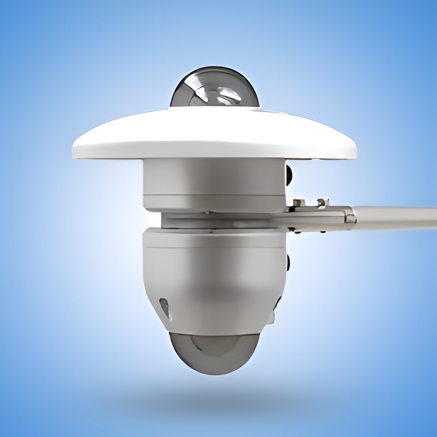 Spectrally flat albedometer with dual pyranometer sensors, designed to measure incoming and reflected solar radiation for accurate surface albedo and net radiation analysis.