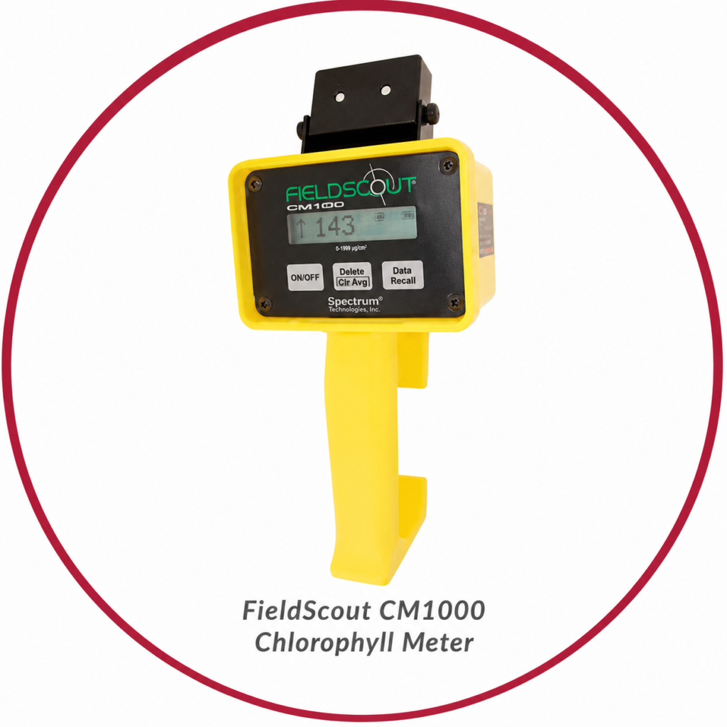 FieldScout CM1000 Chlorophyll Meter by Spectrum Technologies for non-destructive plant chlorophyll measurement and crop health analysis.