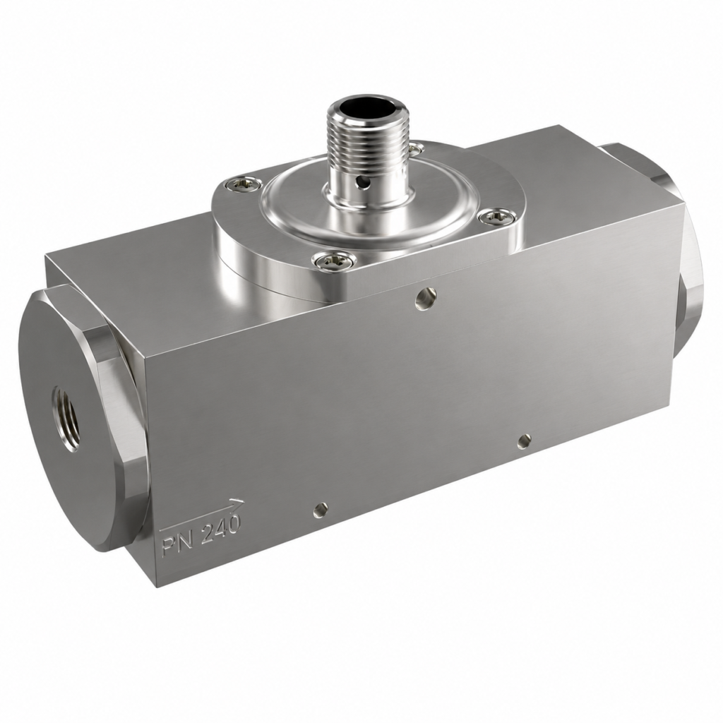 Stainless steel LABOPLUS-MR1 flow transmitter/switch with threaded process connection for precise industrial flow monitoring.