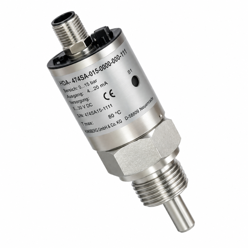 Stainless steel FLEX-F flow transmitter with threaded process connections and compact cylindrical housing for industrial flow measurement.