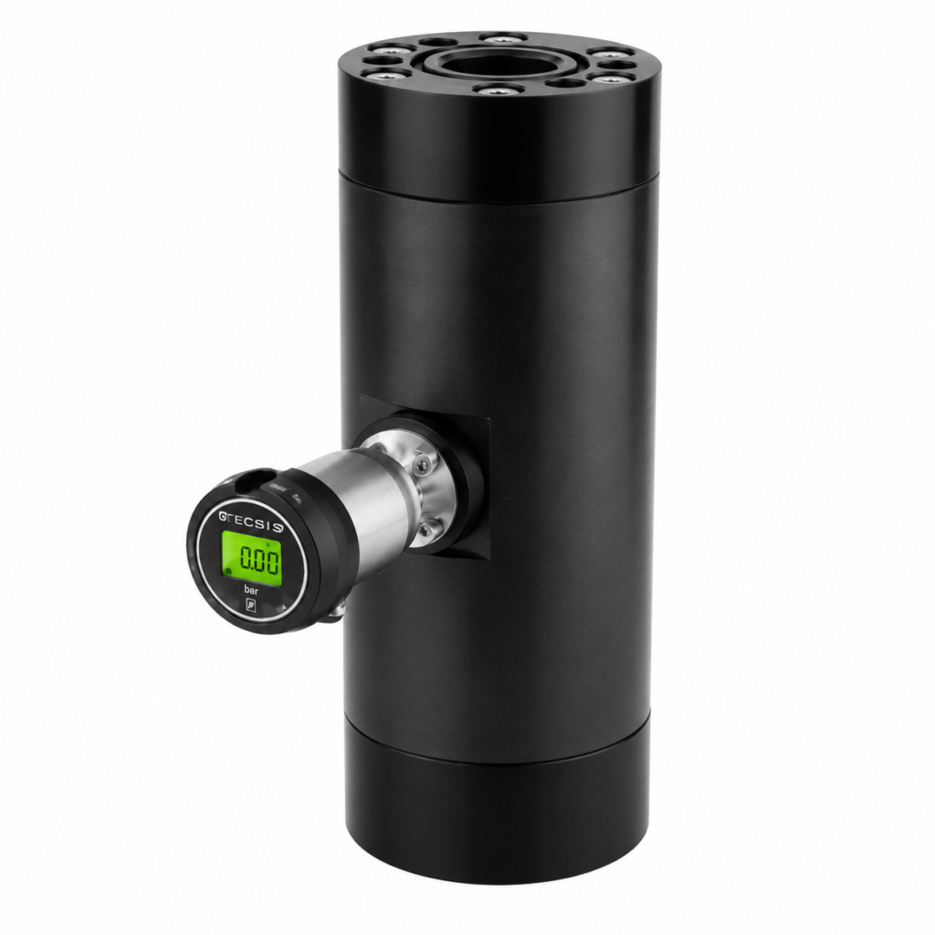 Screw Volumeter OMNI-VHS with a black cylindrical housing and integrated digital display mounted on the side.