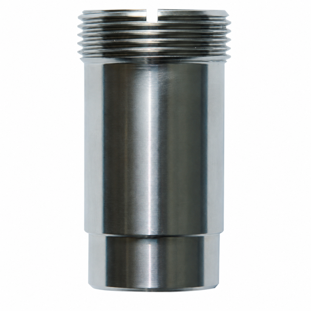 Stainless steel VKI-032K welding socket with threaded connection for secure installation of flow transmitters.
