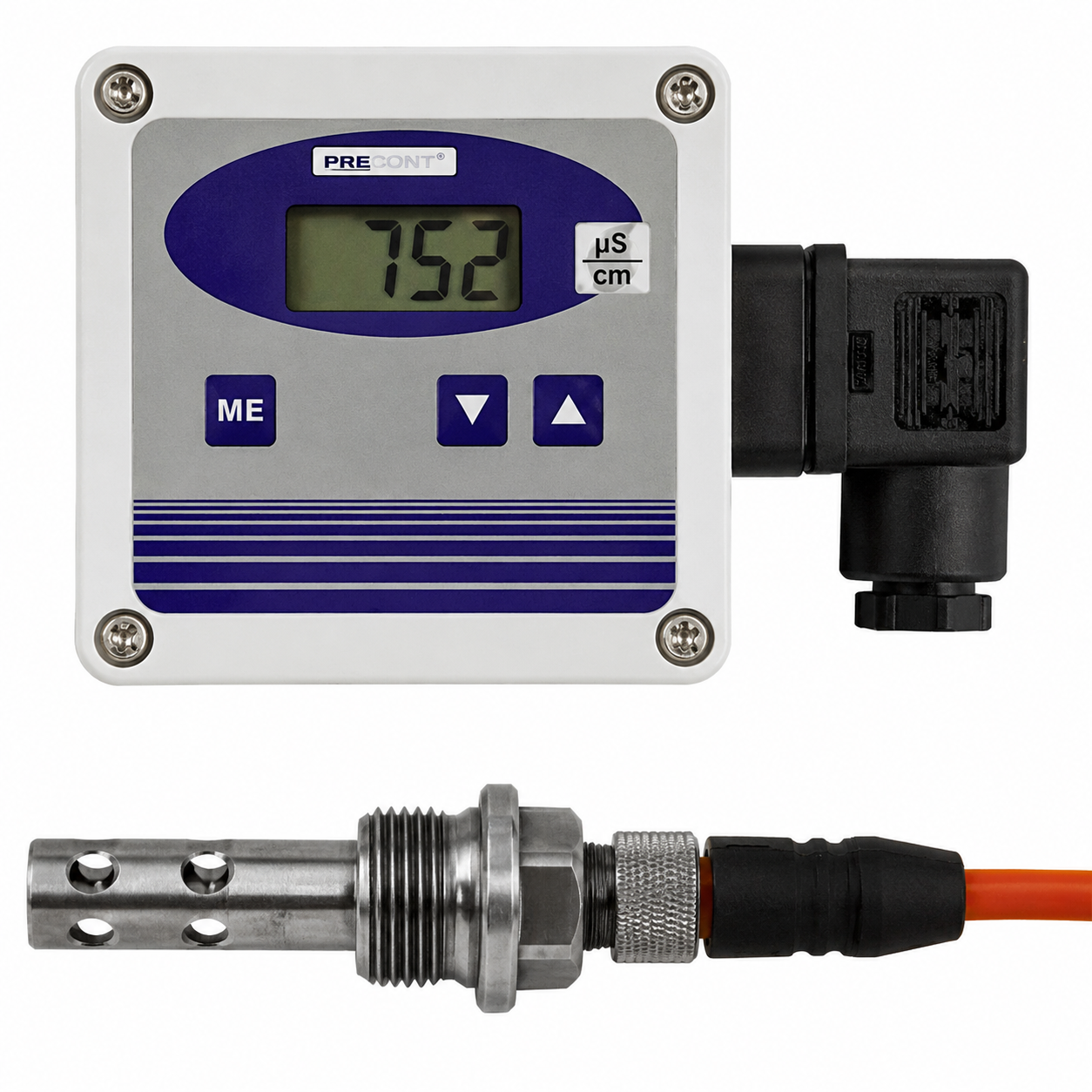 Conductivity transducer GLMU200-RWP with compact field-mount housing, integrated conductivity sensor, rugged industrial construction, and analog output for accurate conductivity measurement and continuous process monitoring in water treatment and industrial applications.