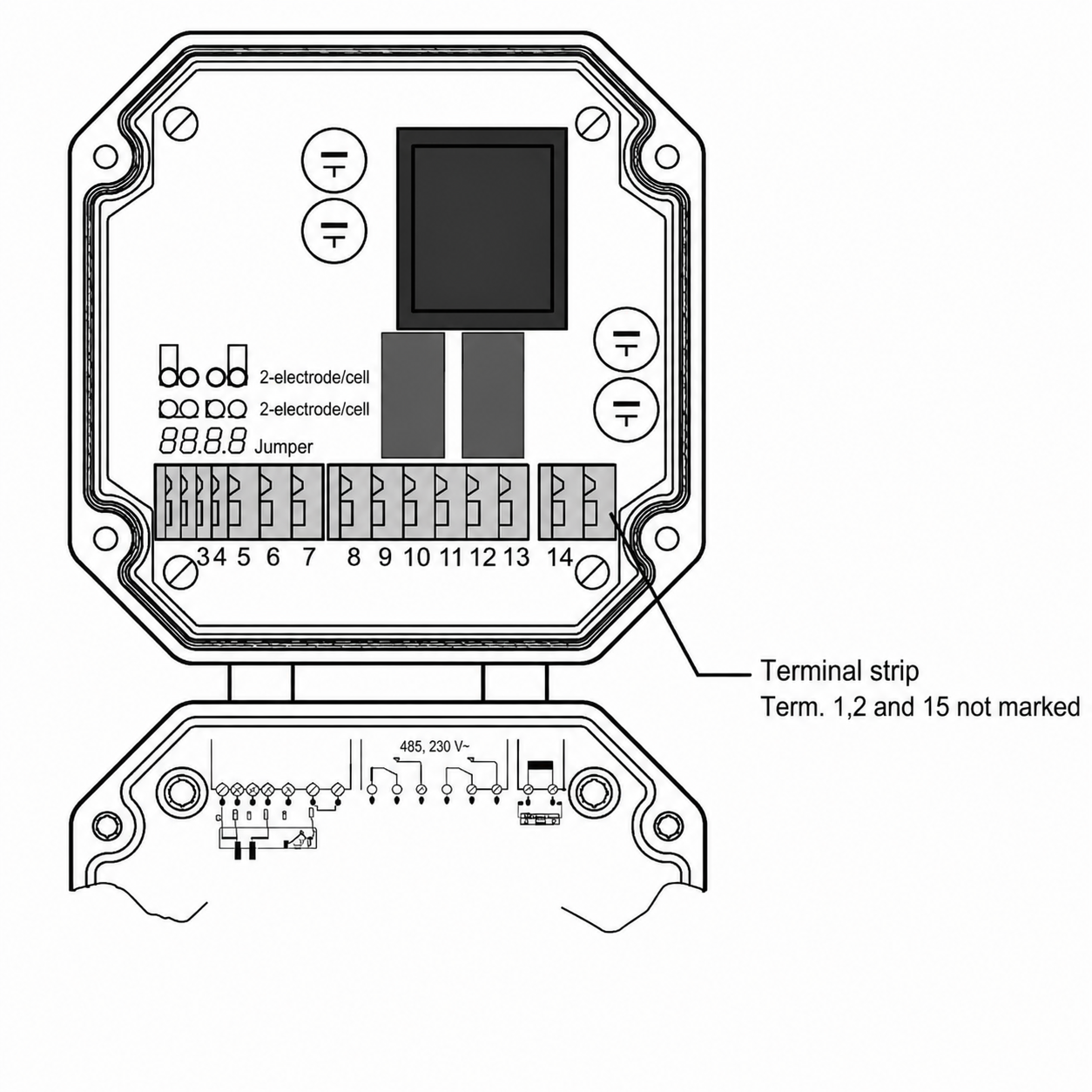 Conductivity measuring device LF1010 with compact industrial housing, digital display, membrane keypad, sensor connection interface, and rugged design for accurate conductivity measurement, water quality monitoring, and industrial process control.
