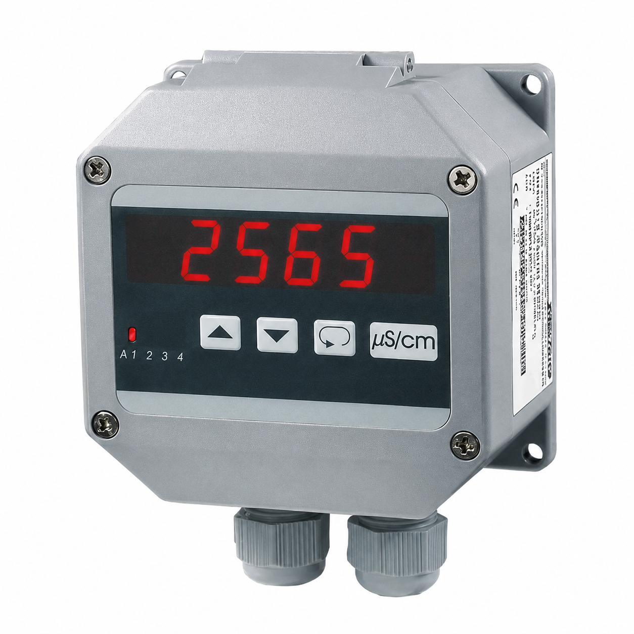 Conductivity measuring device LF1010 with compact industrial housing, digital display, membrane keypad, sensor connection interface, and rugged design for accurate conductivity measurement, water quality monitoring, and industrial process control.