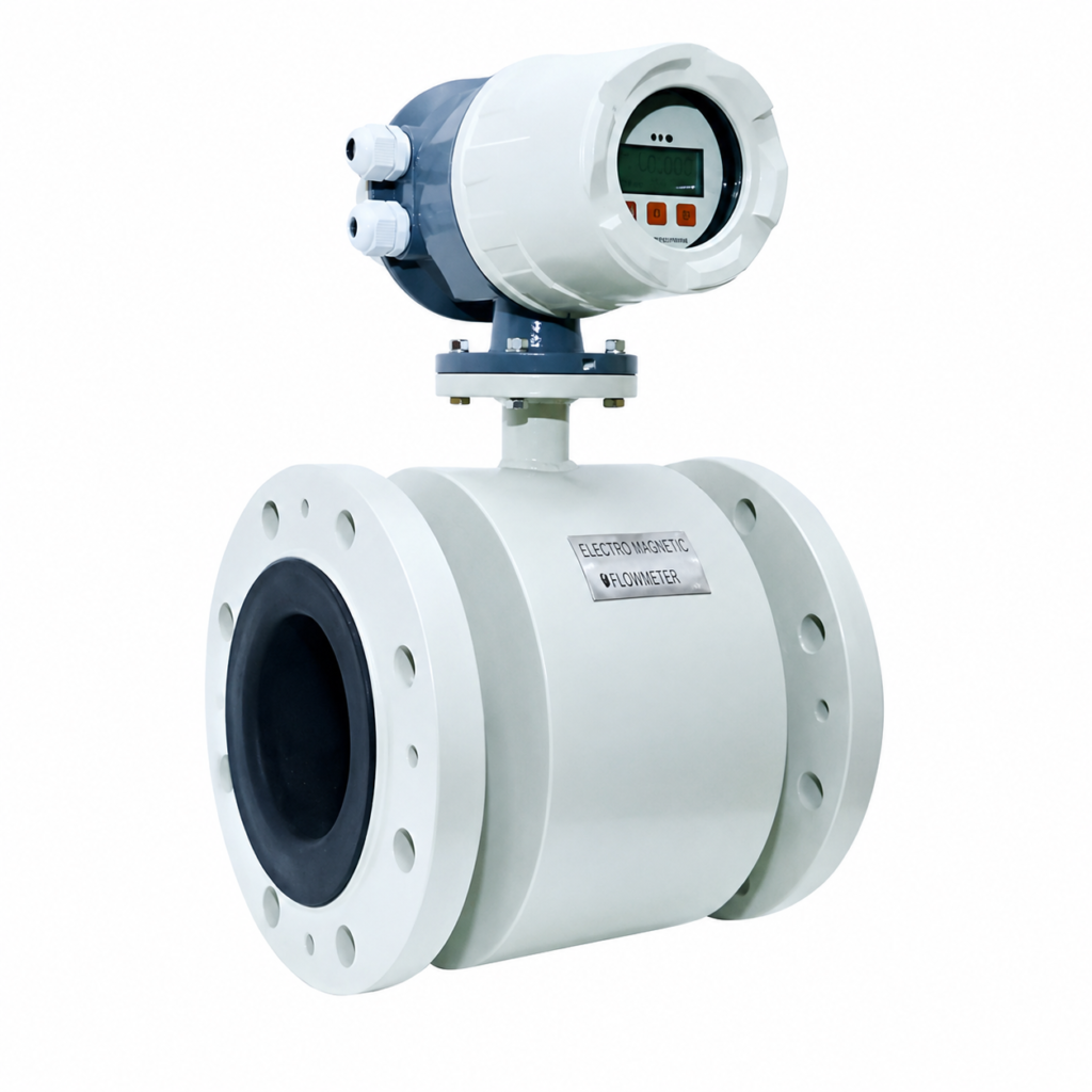 Electromagnetic Flow Meter with digital transmitter and flanged connections for accurate conductive liquid flow measurement in industrial applications.