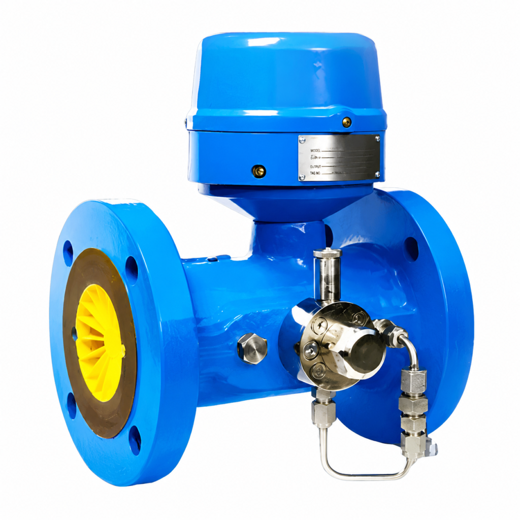Differential Pressure Transmitter – V Automat with flanged flow element for accurate flow measurement in industrial process applications.