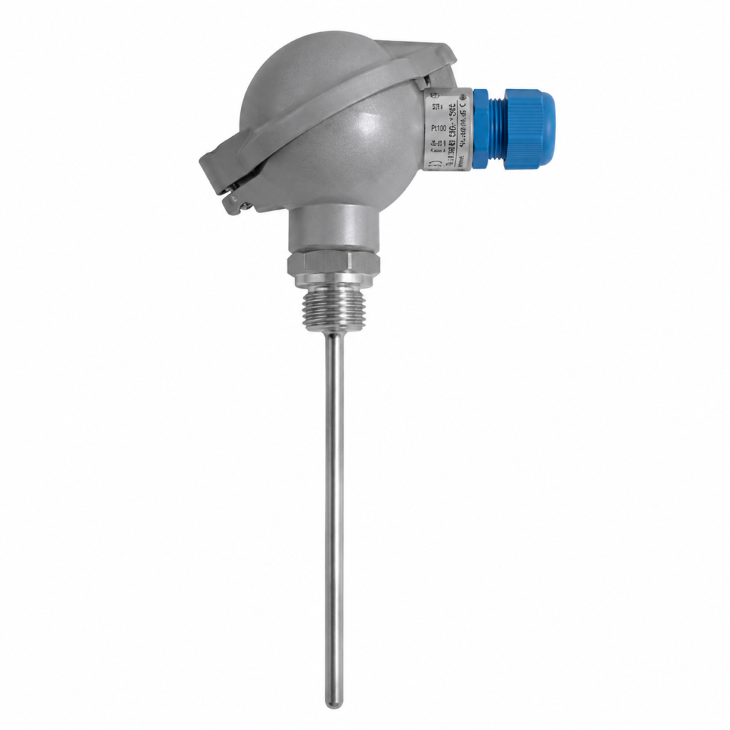 GTF103-Ex explosion-proof industrial Pt100 temperature probe with connection head and threaded stainless steel sensor.