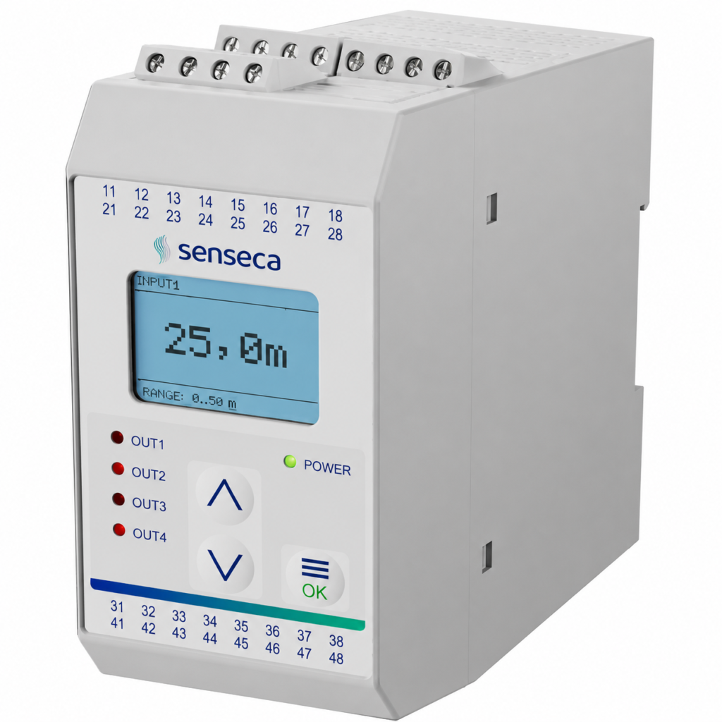 Resistance transmitter PMT50-2 with compact DIN rail housing, programmable configuration interface, universal resistance sensor input, and analog signal output for precise resistance measurement, signal conversion, and industrial process automation.