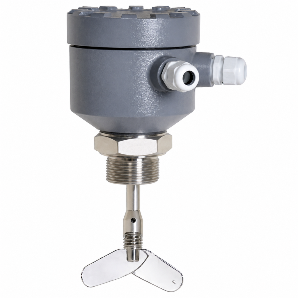 Rotary Paddle Level Switch with stainless steel paddle and threaded process connection for reliable bulk solid level detection in silos and hoppers.