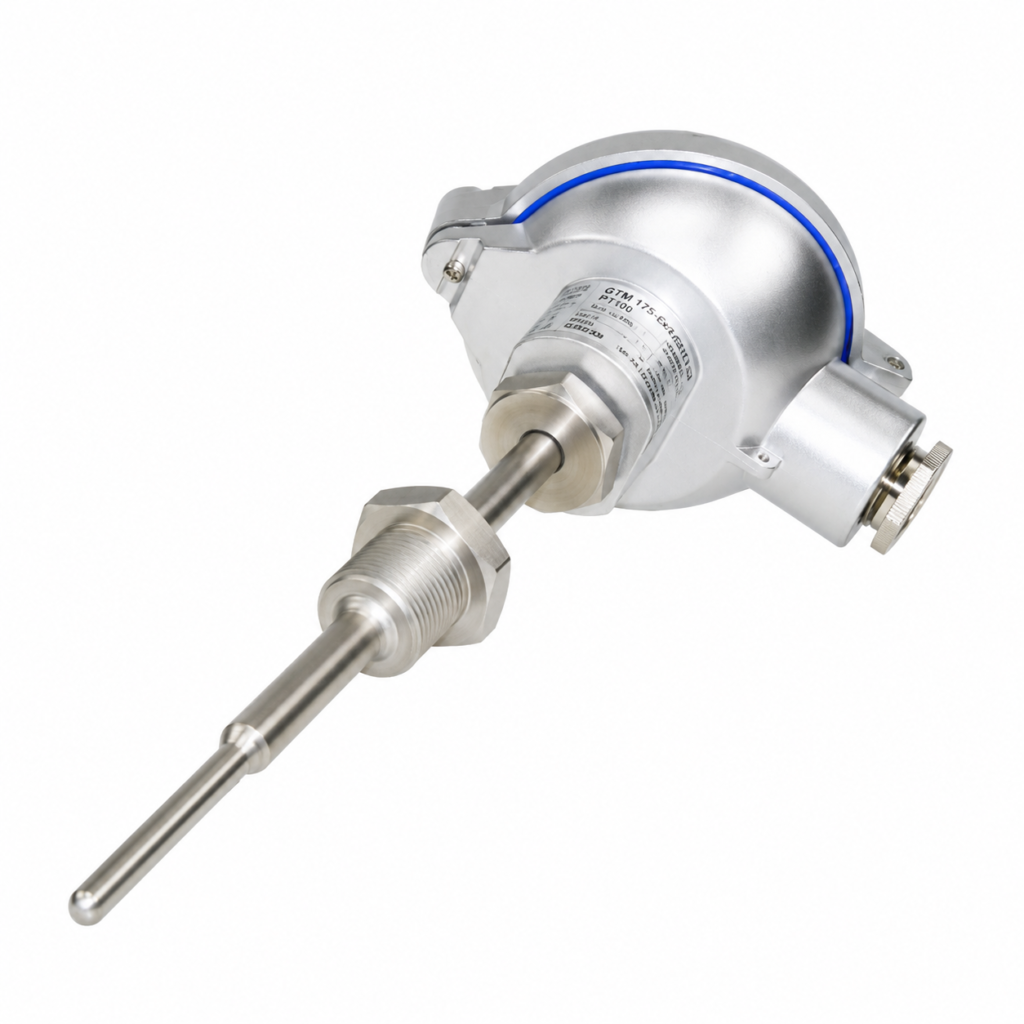 TC296 safety thermocouple sensor with explosion-proof housing, threaded stainless steel probe, and industrial process connection.