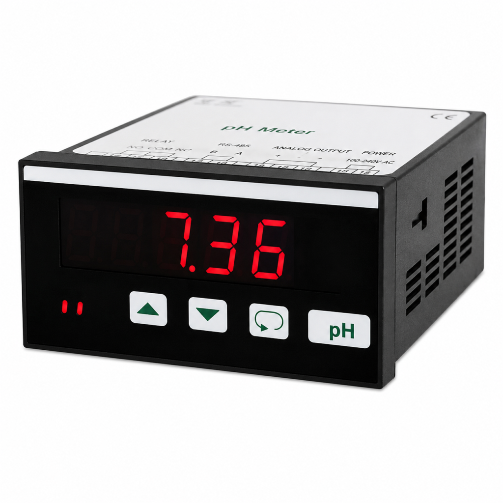 pH9648 pH and Redox measuring device with digital LED display for industrial pH and ORP monitoring.