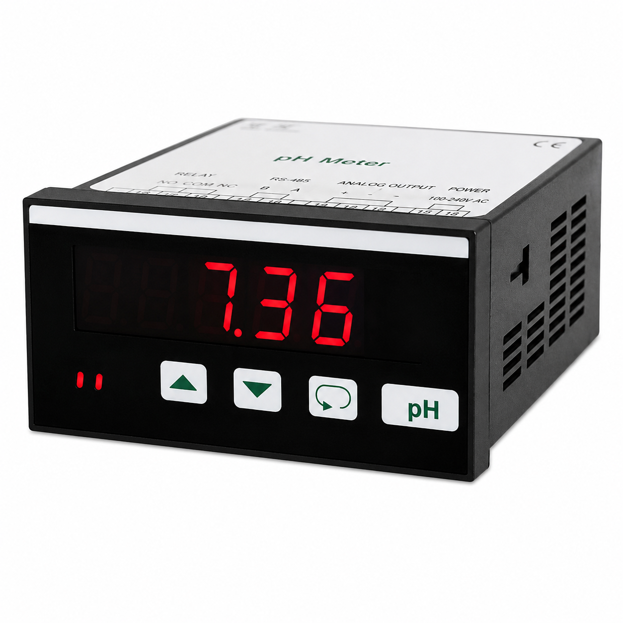 pH9648 pH and Redox measuring device with digital LED display for industrial pH and ORP monitoring.